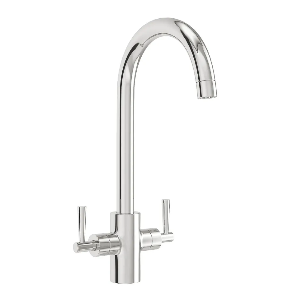 Vellamo Sidra Twin Lever Mono Kitchen Mixer - Polished Chrome
