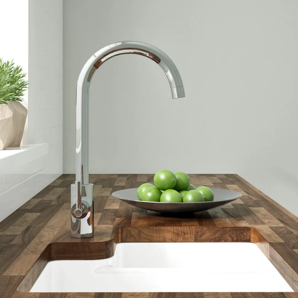 Vellamo Sidra Twin Lever Mono Kitchen Mixer - Polished Chrome