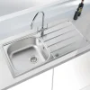 Vellamo Sunrise 1 Bowl Satin Stainless Steel Kitchen Sink with Waste, Plumbing Kit & Reversible Drainer - 965 x 500mm
