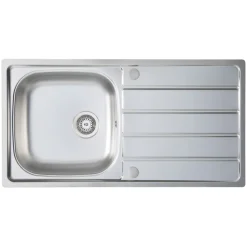 Vellamo Sunrise 1 Bowl Satin Stainless Steel Kitchen Sink with Waste, Plumbing Kit & Reversible Drainer - 965 x 500mm