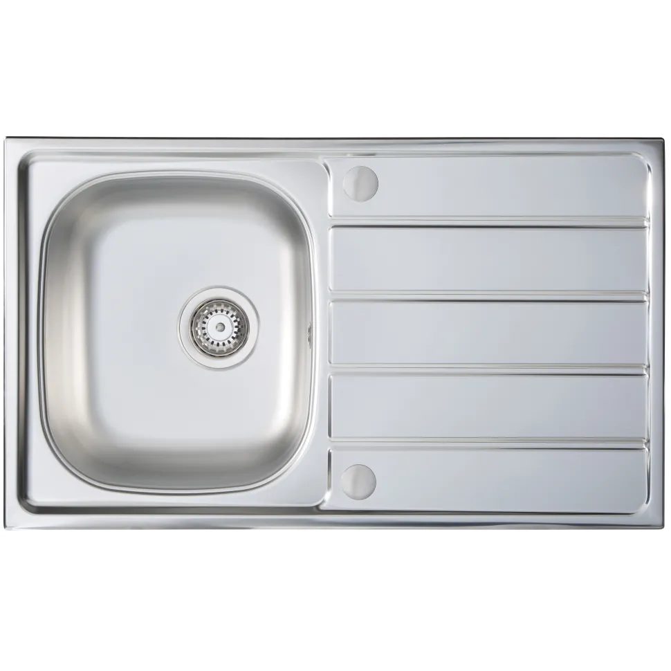 Vellamo Sunrise Compact 1 Bowl Satin Stainless Steel Kitchen Sink with Waste, Plumbing Kit & Reversible Drainer - 860 x 500mm