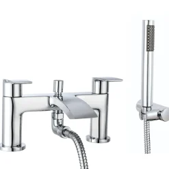 Vellamo Swift Chrome Basin Mixer Tap & Waste and Bath Shower Mixer Tap with Shower Kit