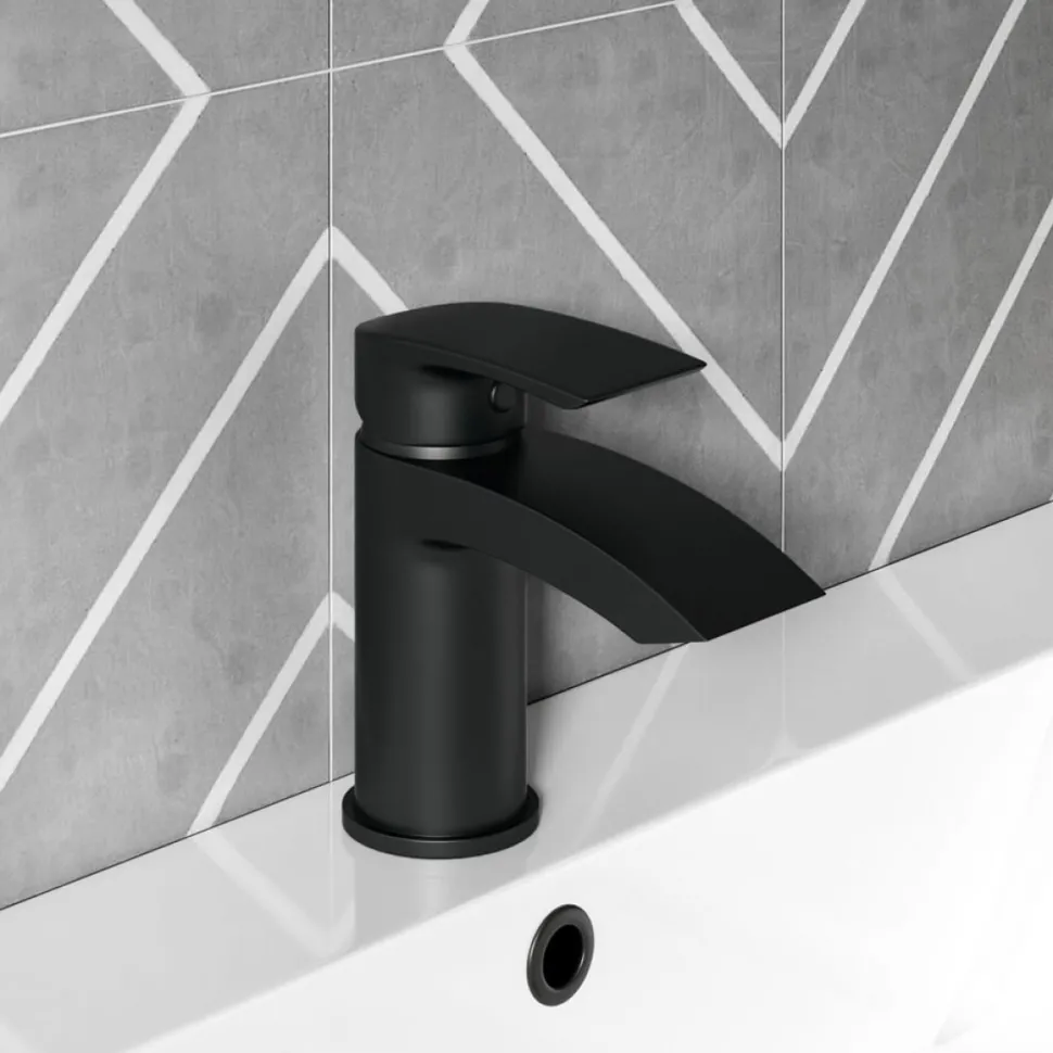 Vellamo Swift Matt Black Basin Mixer Tap & Waste