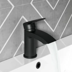 Vellamo Swift Matt Black Basin Mixer Tap & Waste and Deck Mounted Bath Mixer Tap