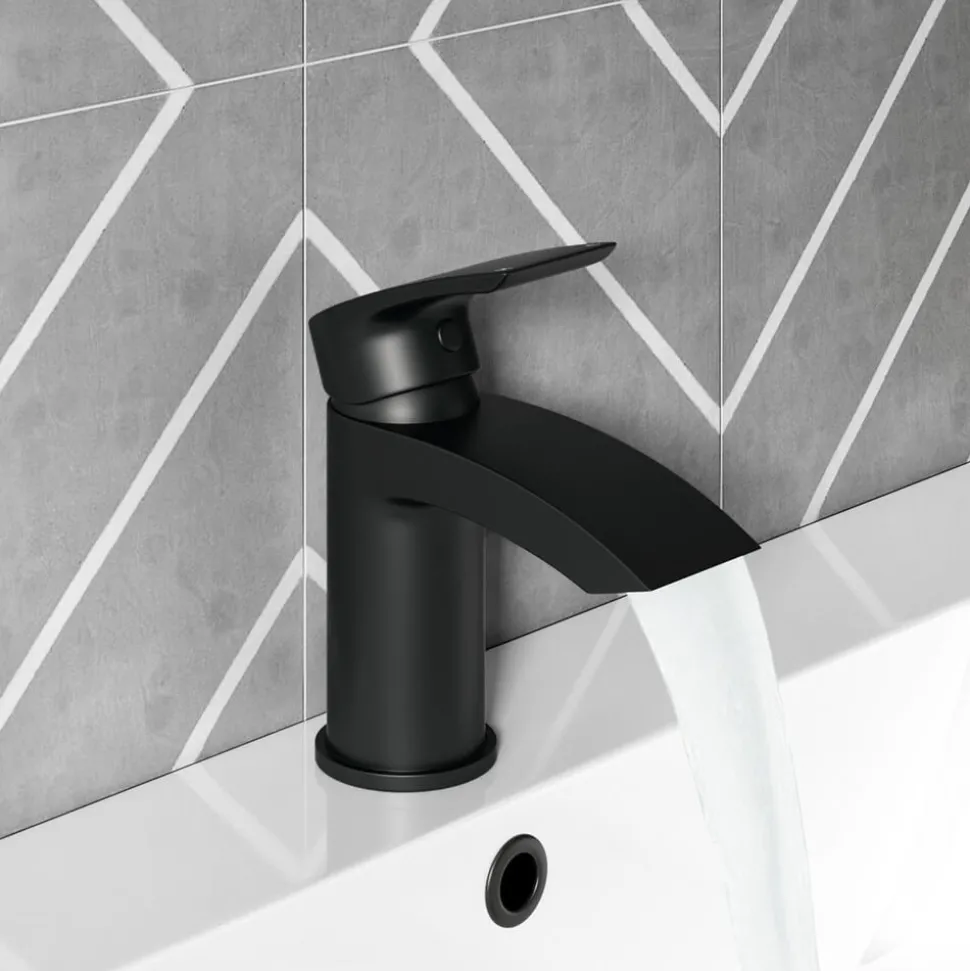 Vellamo Swift Matt Black Basin Mixer Tap & Waste and Deck Mounted Bath Mixer Tap