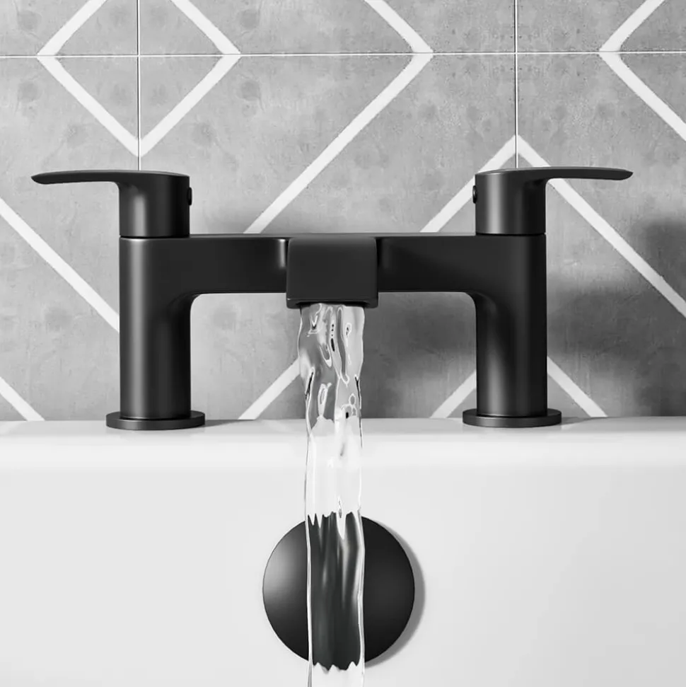 Vellamo Swift Matt Black Basin Mixer Tap & Waste and Deck Mounted Bath Mixer Tap