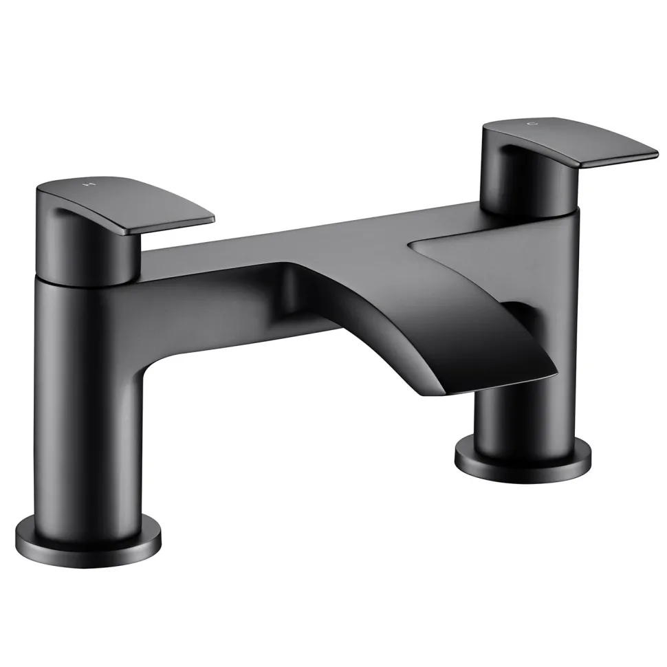Vellamo Swift Matt Black Basin Mixer Tap & Waste and Deck Mounted Bath Mixer Tap