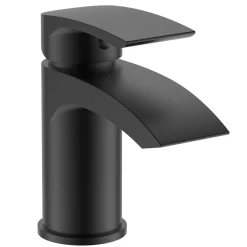 Vellamo Swift Matt Black Mini Basin Mixer Tap & Clicker Waste