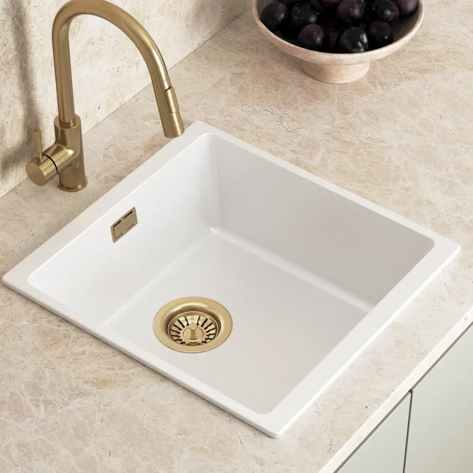 Vellamo Terra 1 Bowl Granite Composite Inset or Undermount Kitchen Sink & Waste - 430 x 460mm