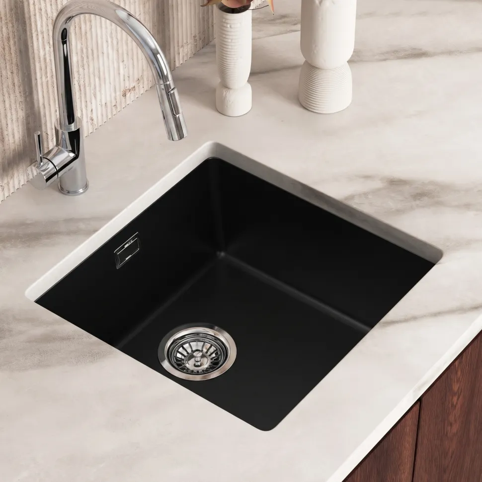 Vellamo Terra 1 Bowl Granite Composite Inset or Undermount Kitchen Sink & Waste - 430 x 460mm