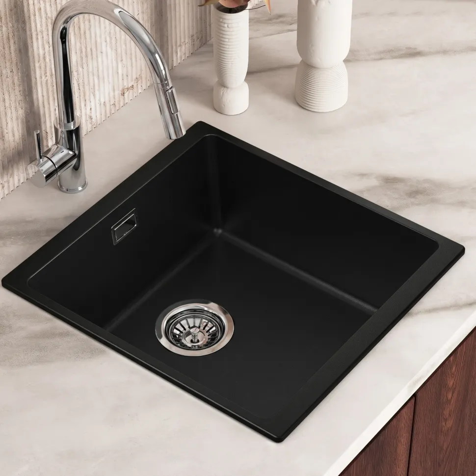 Vellamo Terra 1 Bowl Granite Composite Inset or Undermount Kitchen Sink & Waste - 430 x 460mm