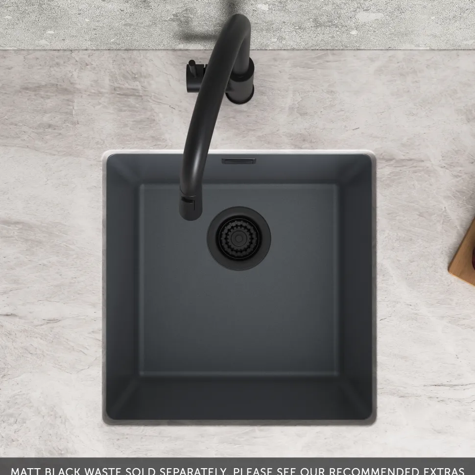 Vellamo Terra 1 Bowl Granite Composite Inset or Undermount Kitchen Sink & Waste - 430 x 460mm