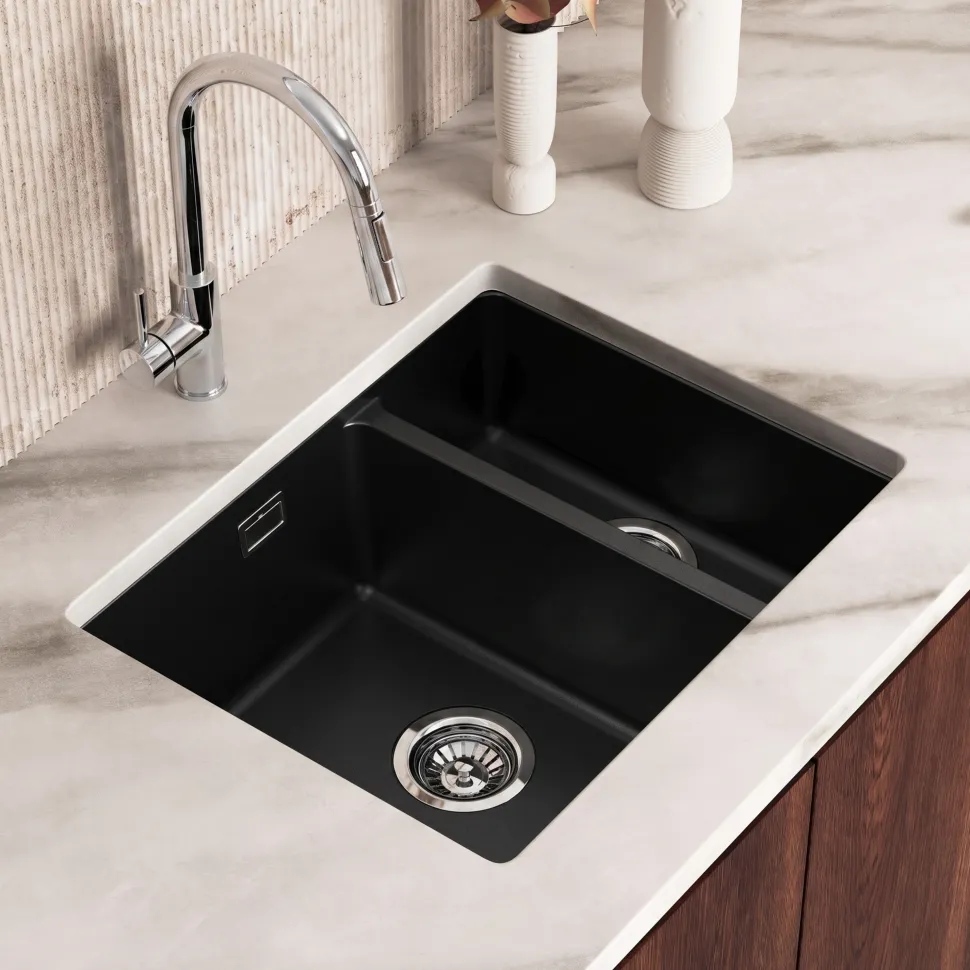 Vellamo Terra 1.5 Bowl Granite Composite Inset/Undermount Kitchen Sink & Waste Kit - 555 x 460mm