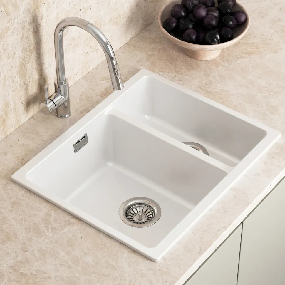 Vellamo Terra 1.5 Bowl Granite Composite Inset/Undermount Kitchen Sink & Waste Kit - 555 x 460mm