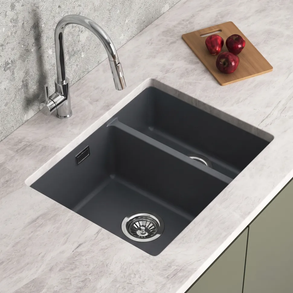 Vellamo Terra 1.5 Bowl Granite Composite Inset/Undermount Kitchen Sink & Waste Kit - 555 x 460mm