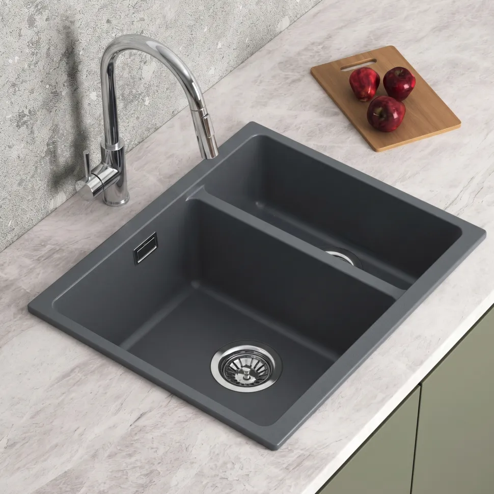 Vellamo Terra 1.5 Bowl Granite Composite Inset/Undermount Kitchen Sink & Waste Kit - 555 x 460mm