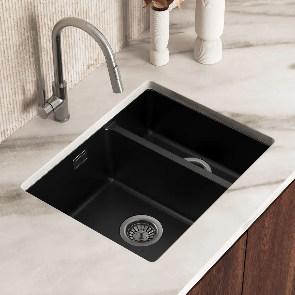 Vellamo Terra 1.5 Bowl Granite Composite Inset/Undermount Kitchen Sink & Waste Kit - 555 x 460mm