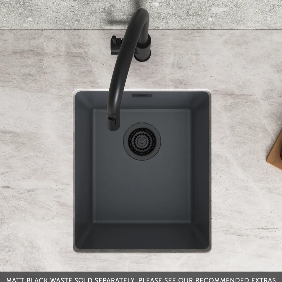 Vellamo Terra Compact 1 Bowl Granite Composite Inset or Undermount Kitchen Sink & Waste - 370 x 460mm