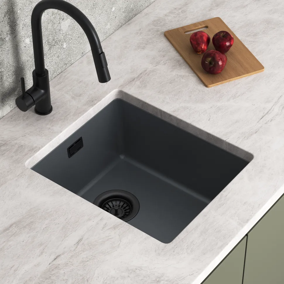 Vellamo Terra Compact 1 Bowl Granite Composite Inset or Undermount Kitchen Sink & Waste - 370 x 460mm