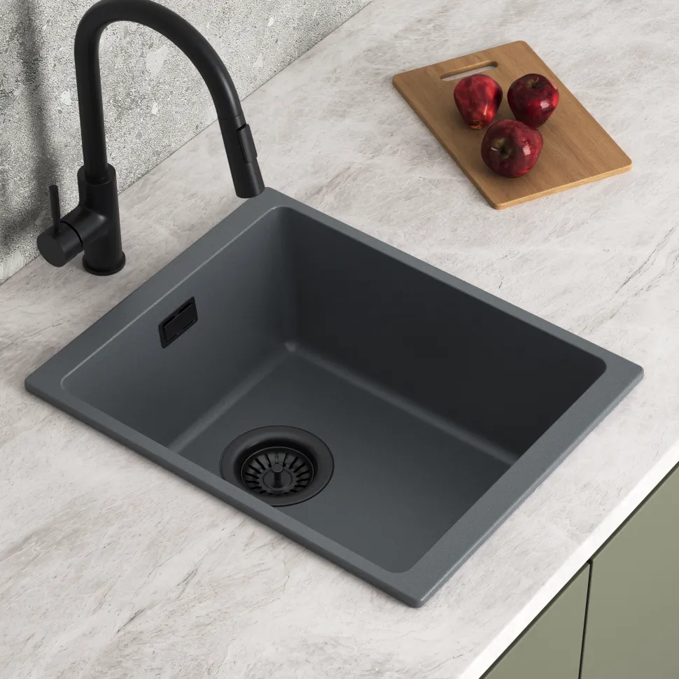 Vellamo Terra Compact 1 Bowl Granite Composite Inset or Undermount Kitchen Sink & Waste - 370 x 460mm