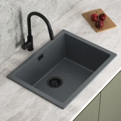 Vellamo Terra Large 1 Bowl Granite Composite Inset / Undermount Kitchen Sink & Waste - 610 x 460mm
