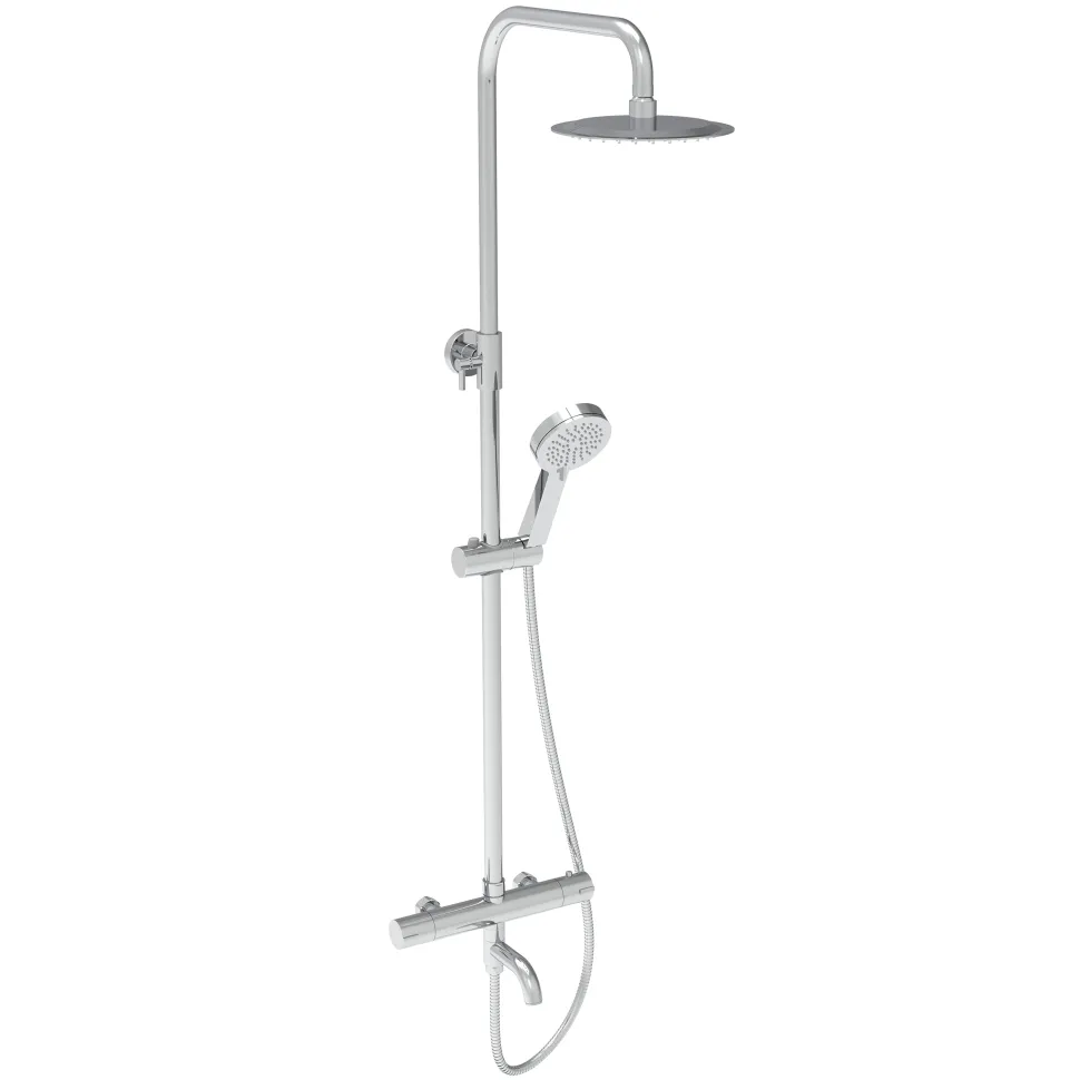 Vellamo Twist Exposed 3 Outlet Rigid Riser Thermostatic Shower Set with Integrated Bath Spout