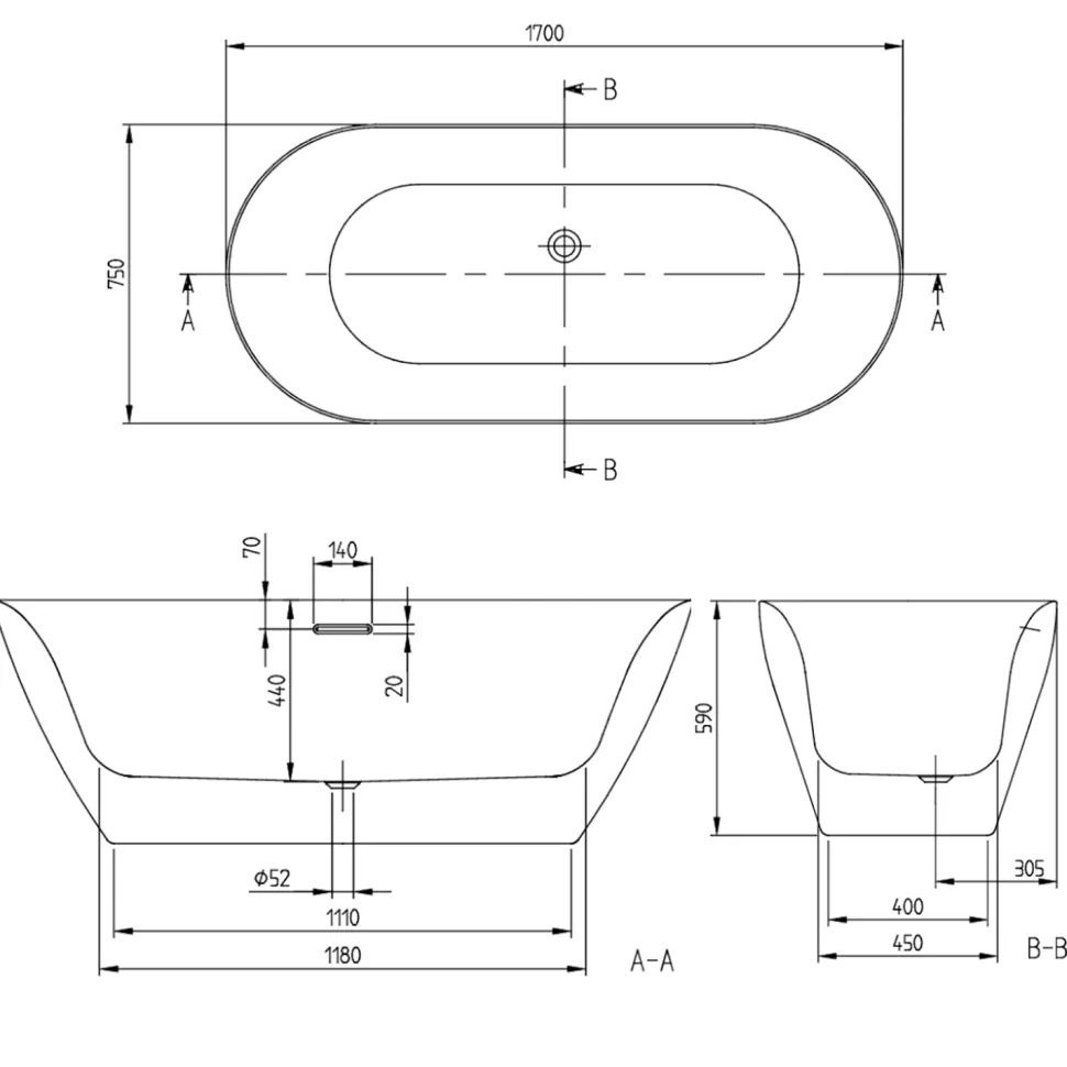 Villeroy & Boch Loop & Friends Freestanding Bath - 1700 & 1800mm
