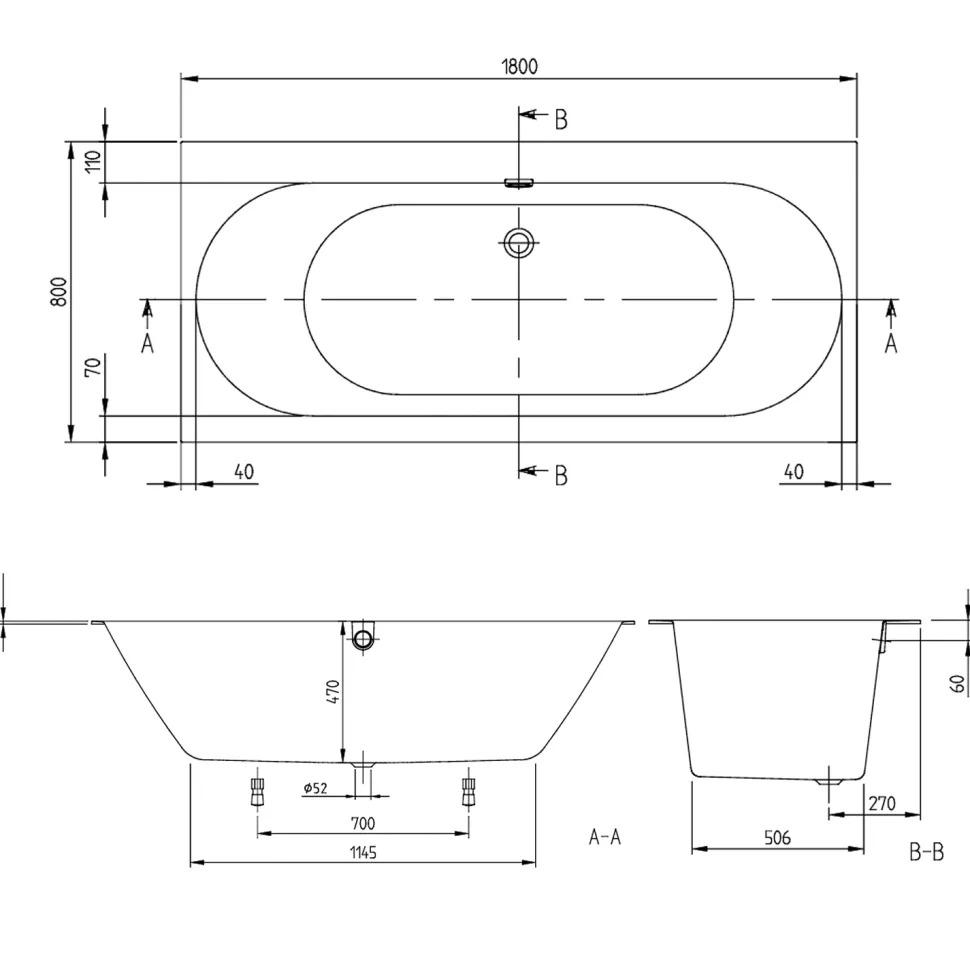 Villeroy & Boch Oberon 2.0 Quaryl Straight Double Ended Bath - 1700 & 1800mm