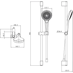 Villeroy & Boch Verve Shower Rail Kit with Shower Handset & Hose