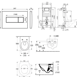 Villeroy & Boch ViConnect Pro 2.0 Frame with Subway 3.0 TwistFlush Rimless Wall Mounted Toilet, Flush Plate & Soft Close Toilet Seat