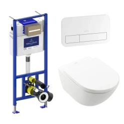 Villeroy & Boch ViConnect Pro 2.0 Frame with Subway 3.0 TwistFlush Rimless Wall Mounted Toilet, Flush Plate & Soft Close Toilet Seat