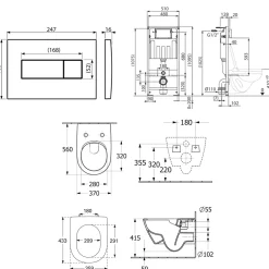 Villeroy & Boch ViConnect Pro S Frame with Subway 2.0 Wall Mounted Rimless Toilet, Flush Plate & Soft Close Toilet Seat