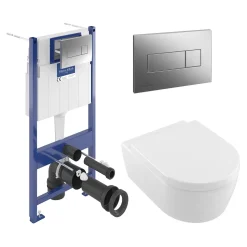 Villeroy & Boch ViConnect Pro S Frame with Arto Wall Mounted Rimless Toilet, Flush Plate & Soft Close Toilet Seat