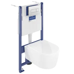 Villeroy & Boch ViConnect Pro S Frame with Arto Wall Mounted Rimless Toilet, Flush Plate & Soft Close Toilet Seat