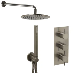 VOS Concealed Dual Outlet 3 Handle Shower Valve, Fixed Head & Shower Handset Kit
