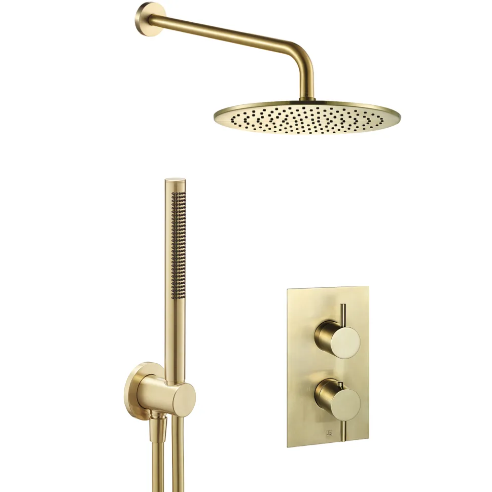 VOS Concealed Dual Outlet 2 Handle Shower Valve, Fixed Head & Shower Handset Kit