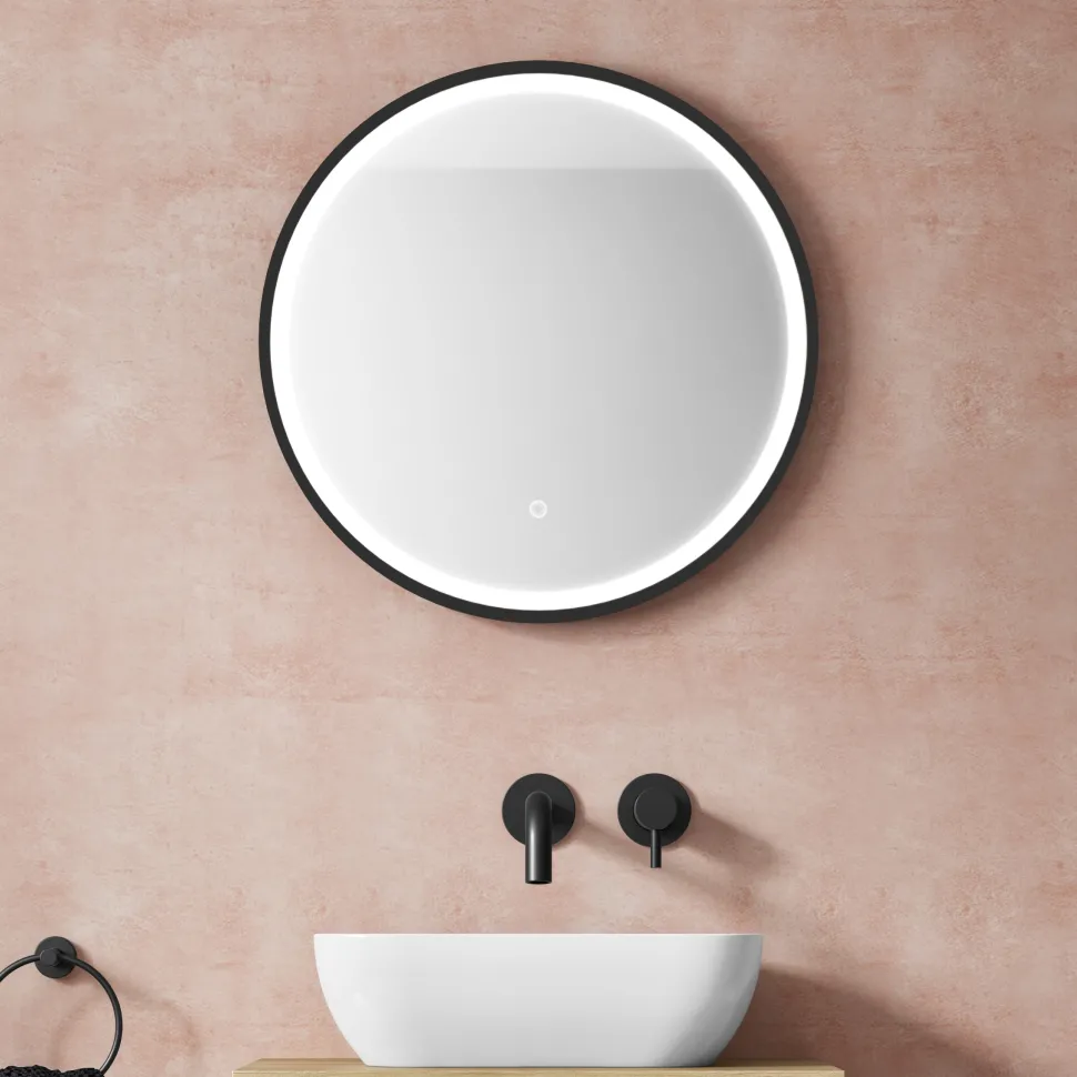 VOS LED Illuminated Round Framed Mirror with Demister Pad & Colour Change Lights - 600mm