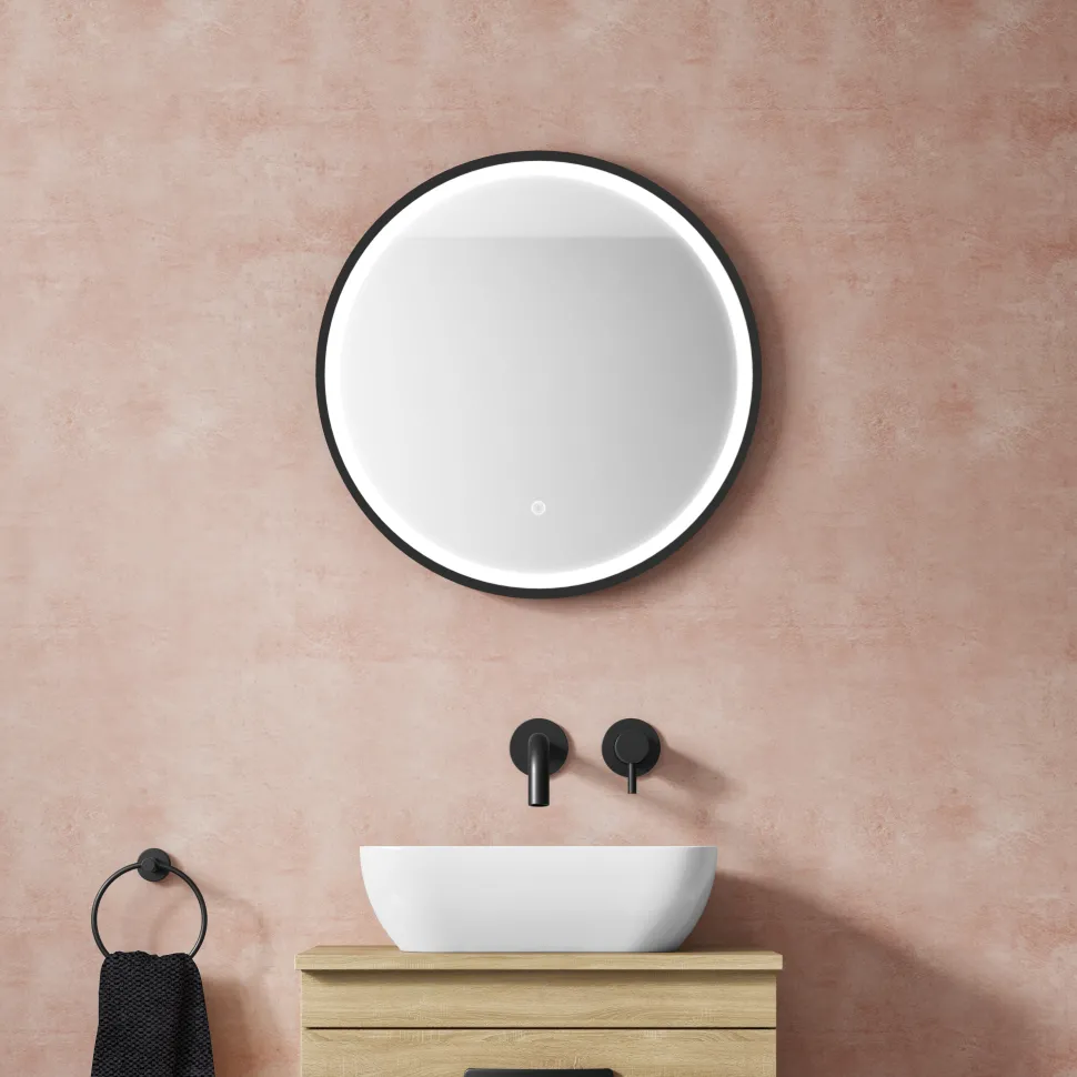 VOS LED Illuminated Round Framed Mirror with Demister Pad & Colour Change Lights - 600mm
