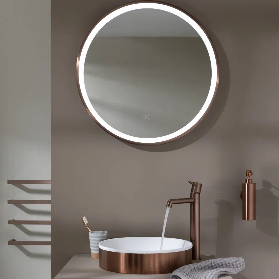VOS LED Illuminated Round Framed Mirror with Demister Pad & Colour Change Lights - 600mm