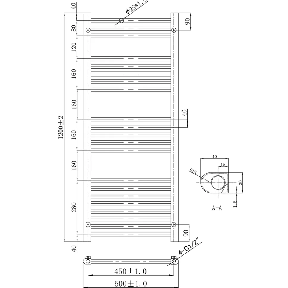 VOS 25mm Bars Ladder Heated Towel Rail
