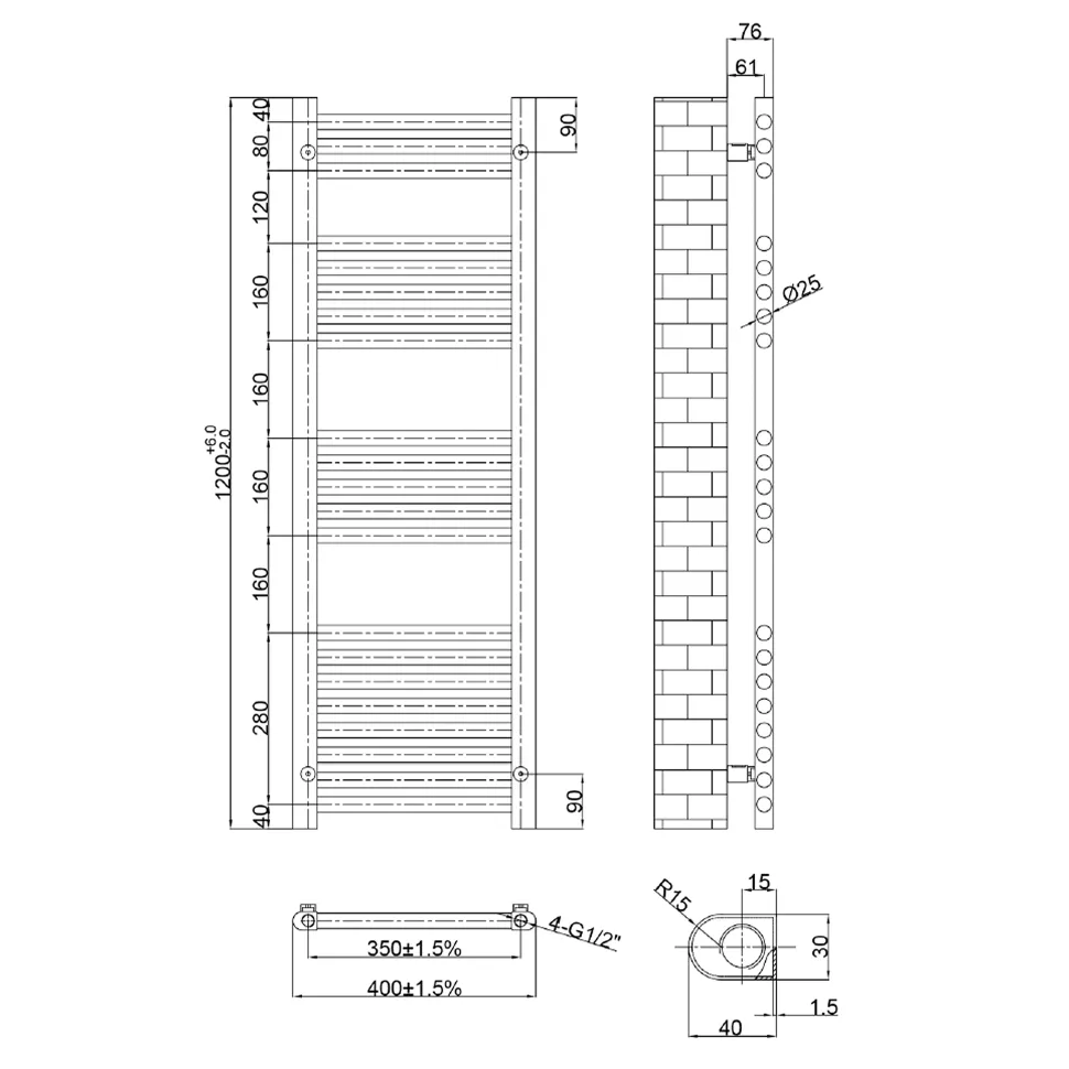 VOS 25mm Bars Ladder Heated Towel Rail