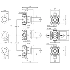 VOS Modular 2 Outlet Concealed Thermostatic Shower Valve - 3 Handles