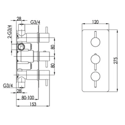 VOS 3 Outlet Concealed Thermostatic Shower Valve with Designer Handles (3 Handles)