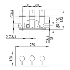 VOS 2 Outlet Concealed Thermostatic Shower Valve (3 Handles)