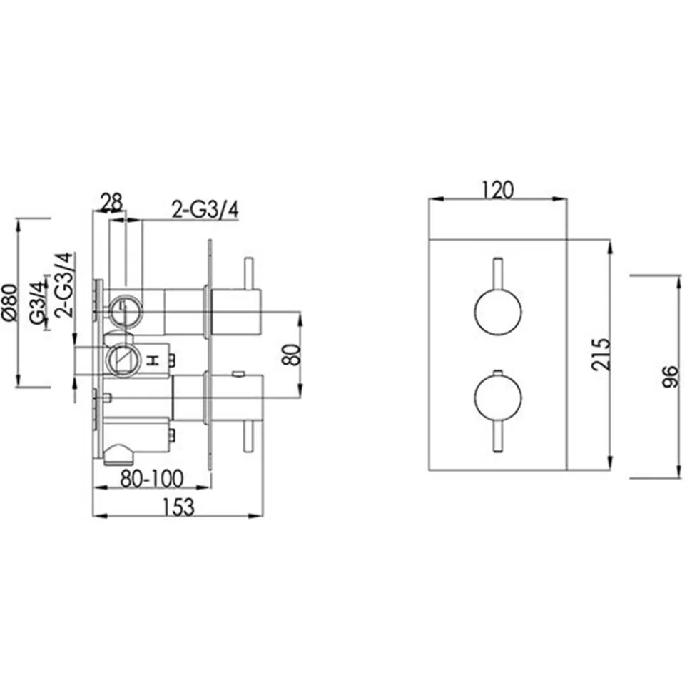 VOS 2 Outlet Concealed Thermostatic Bath & Shower Valve
