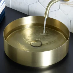 VOS Round Stainless Steel Countertop Basin - Brushed Brass Finish