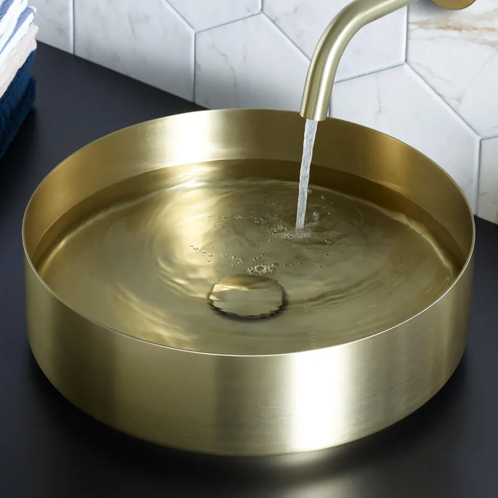VOS Round Stainless Steel Countertop Basin - Brushed Brass Finish