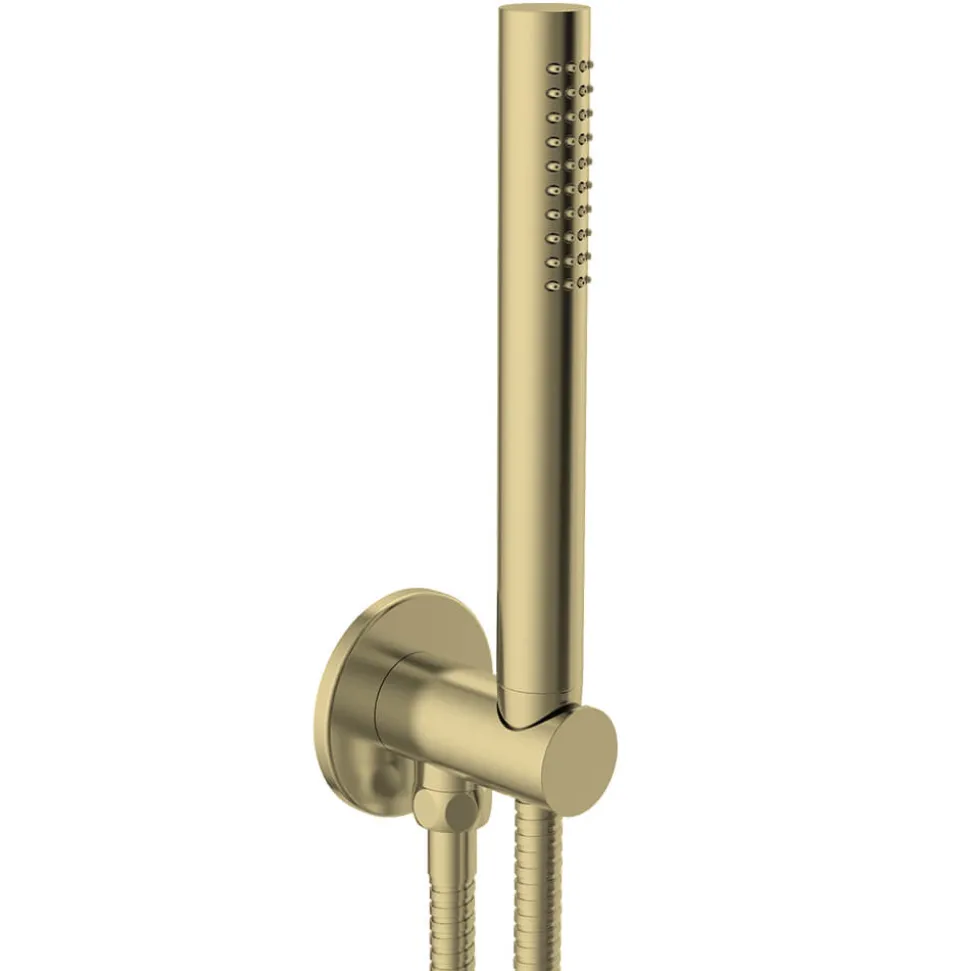VOS Round Water Outlet & Holder with Metal Hose & Slim Hand Shower- Brushed Brass