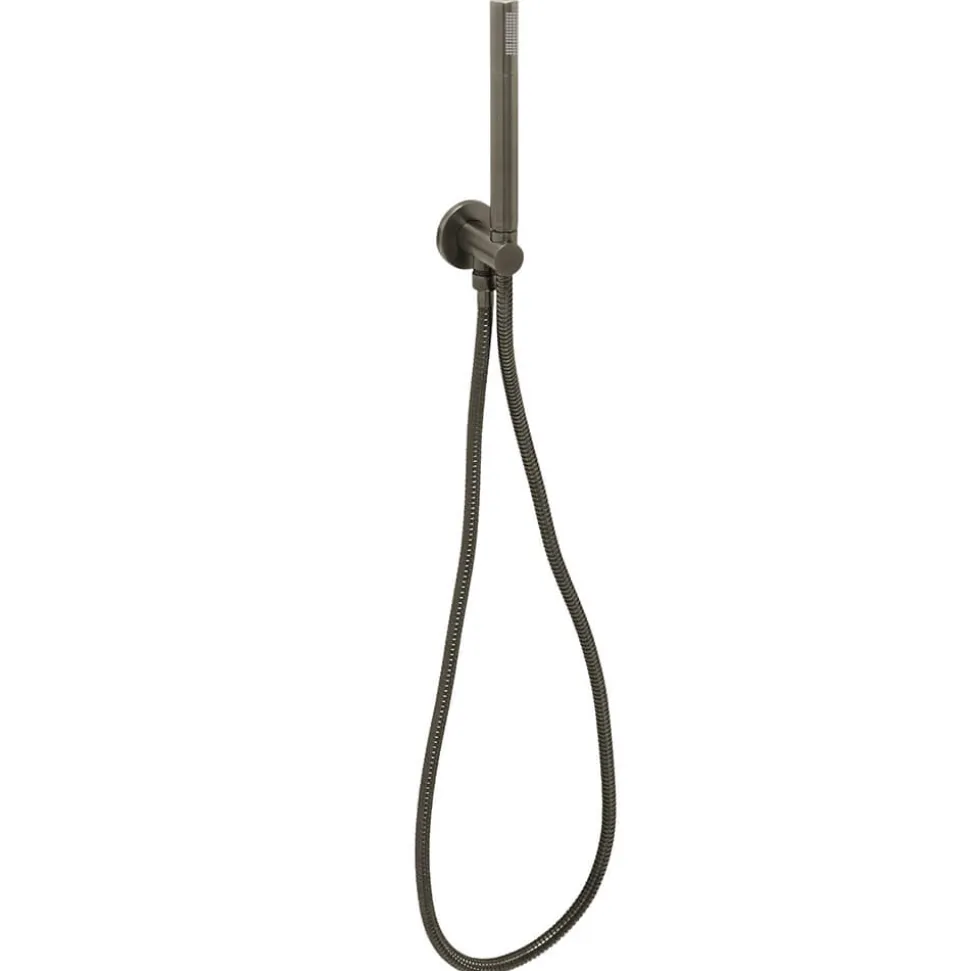 VOS Round Water Outlet & Holder with Metal Hose & Slim Hand Shower- Brushed Black