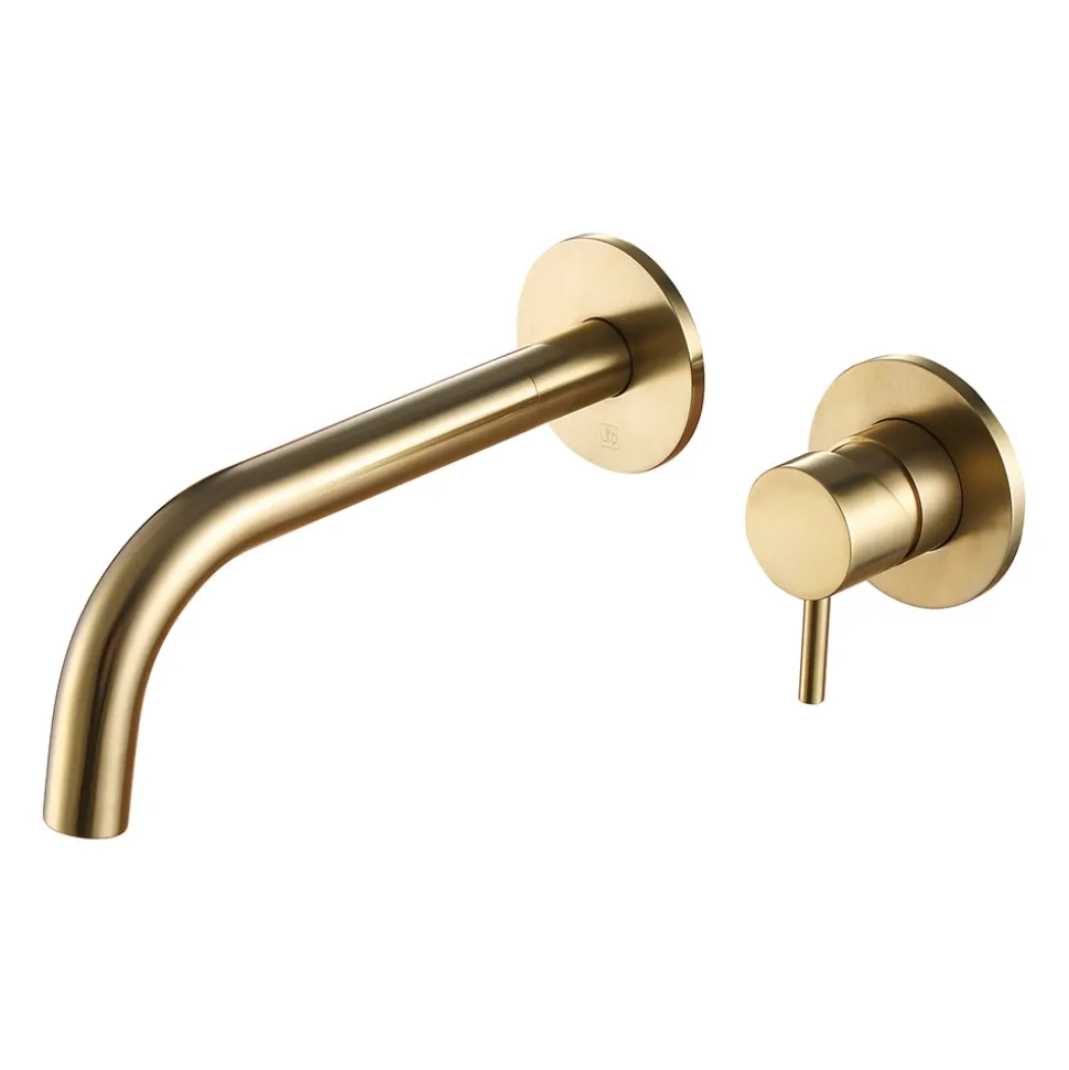 VOS Single Lever Wall Mounted Basin Mixer Tap - Brushed Brass
